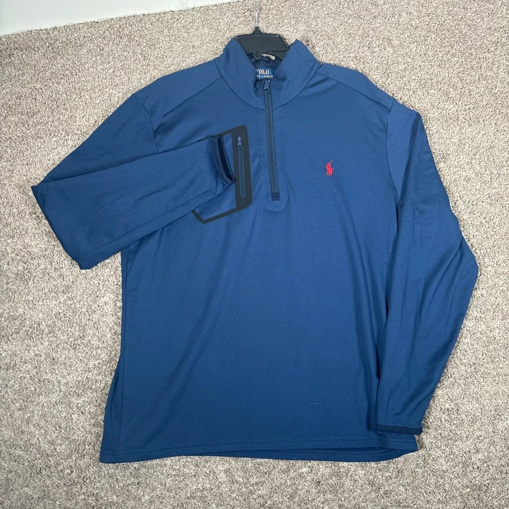 Polo Ralph Lauren Mens Navy Blue Performance Quarter‎ Zip Pullover Large